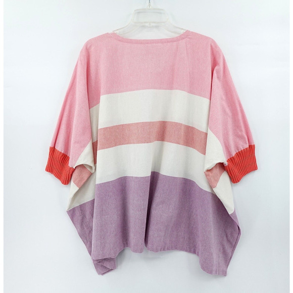 Women Open Front Cardigan Topper OS Pink Striped Oversized Resort Vacation - Picture 5 of 16